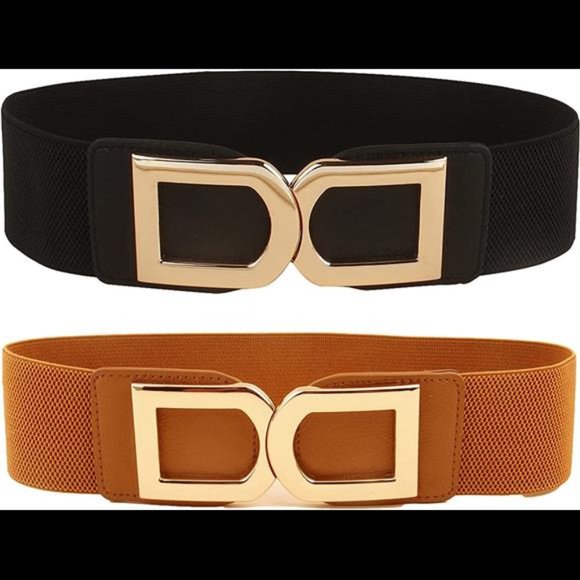 2 Pack Women\'s Stretchy Vintage Waist Belt with Metal Buckle Wide Belt for Dress main image 5